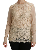 Dolce & Gabbana Beige Lace Long Sleeve Top Cashmere Blouse -   -  Dolce & Gabbana.
